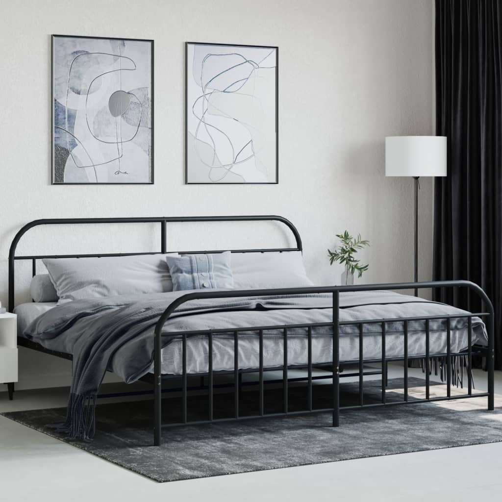 Metal Bed Frame without Mattress with Footboard Black 193x203cm
