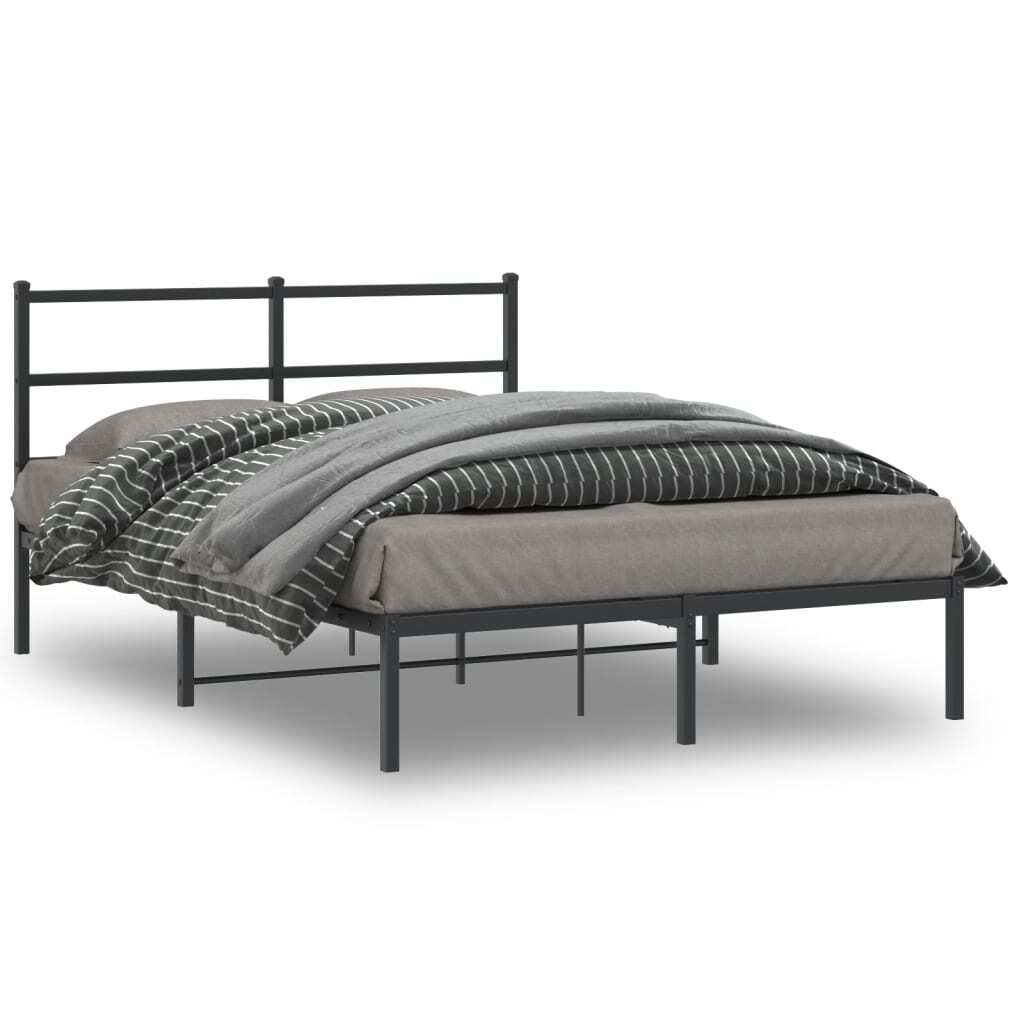 Metal Bed Frame without Mattress with Headboard Black 140x190cm