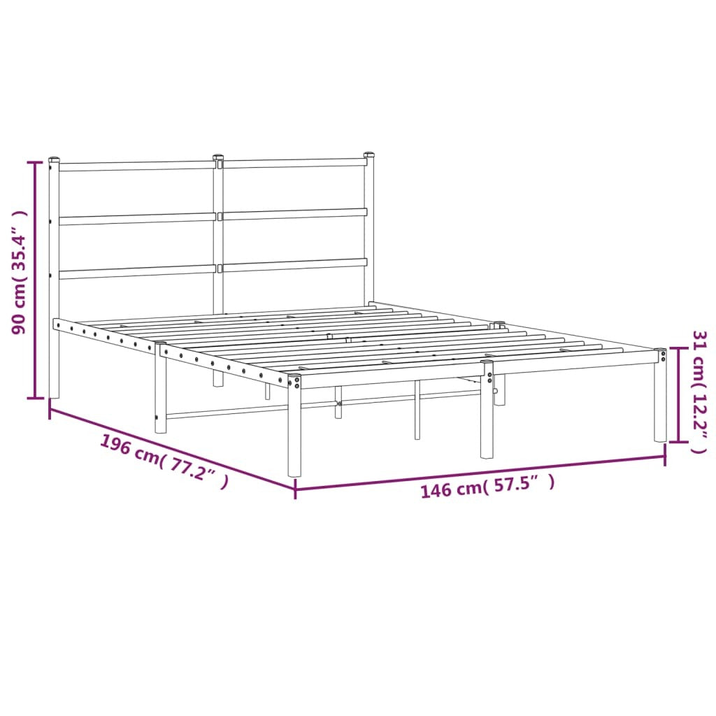 Metal Bed Frame without Mattress with Headboard Black 140x190cm
