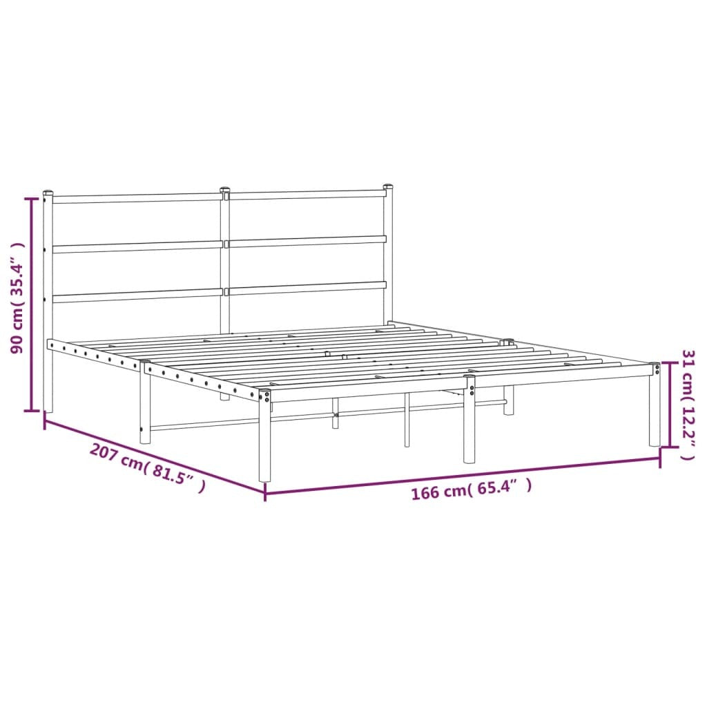 Metal Bed Frame without Mattress with Headboard Black 160x200cm