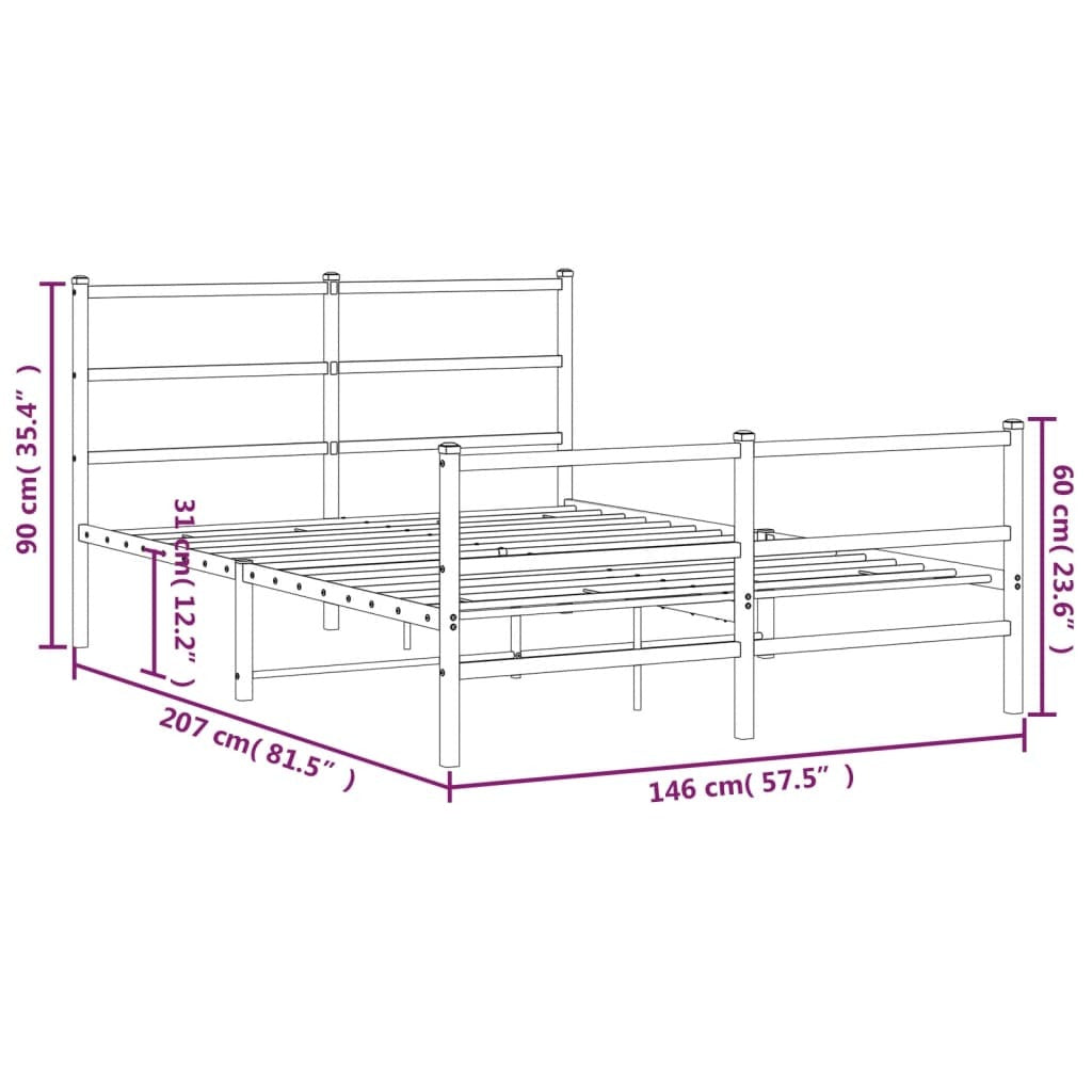 Metal Bed Frame without Mattress with Footboard?Black 140x200cm