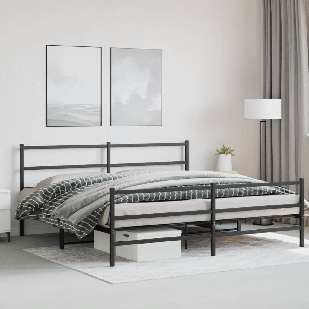 Metal Bed Frame without Mattress with Footboard?Black 193x203cm