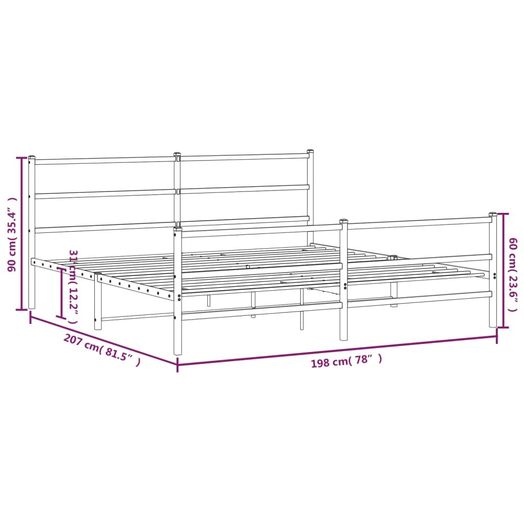 Metal Bed Frame without Mattress with Footboard?Black 193x203cm