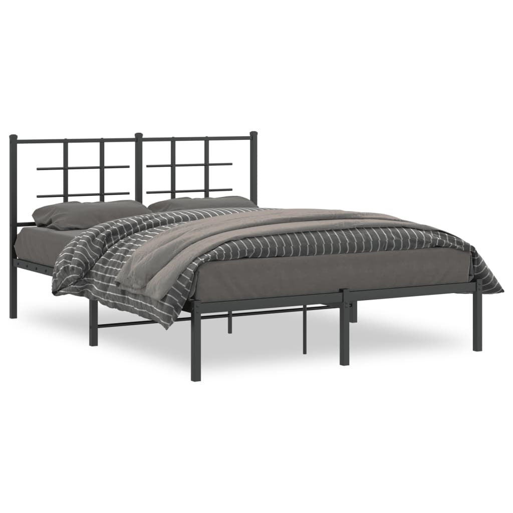 Metal Bed Frame without Mattress with Headboard Black 140x190cm