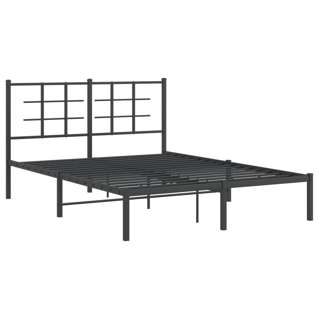 Metal Bed Frame without Mattress with Headboard Black 140x190cm