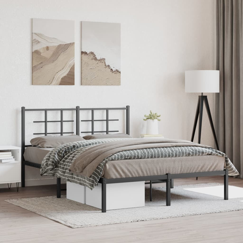 Metal Bed Frame without Mattress with Headboard Black 140x190cm
