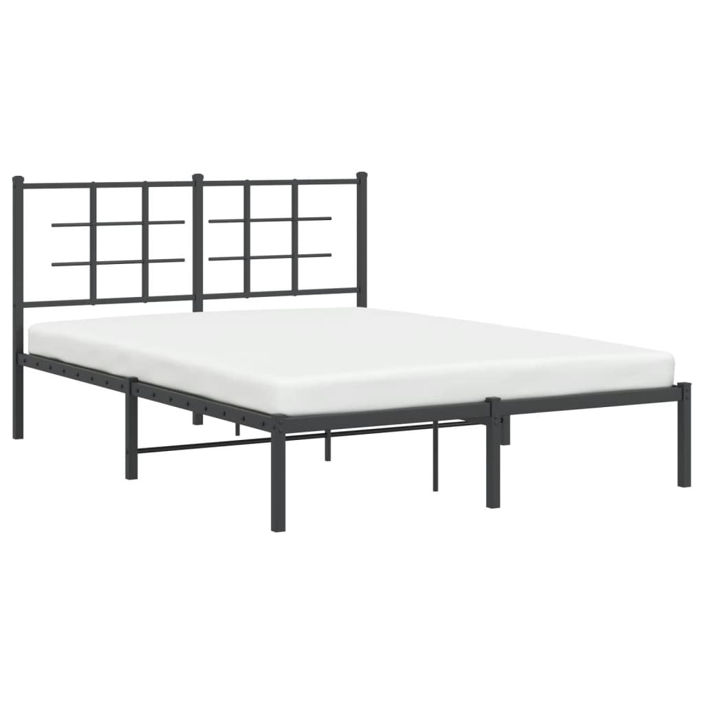 Metal Bed Frame without Mattress with Headboard Black 140x190cm