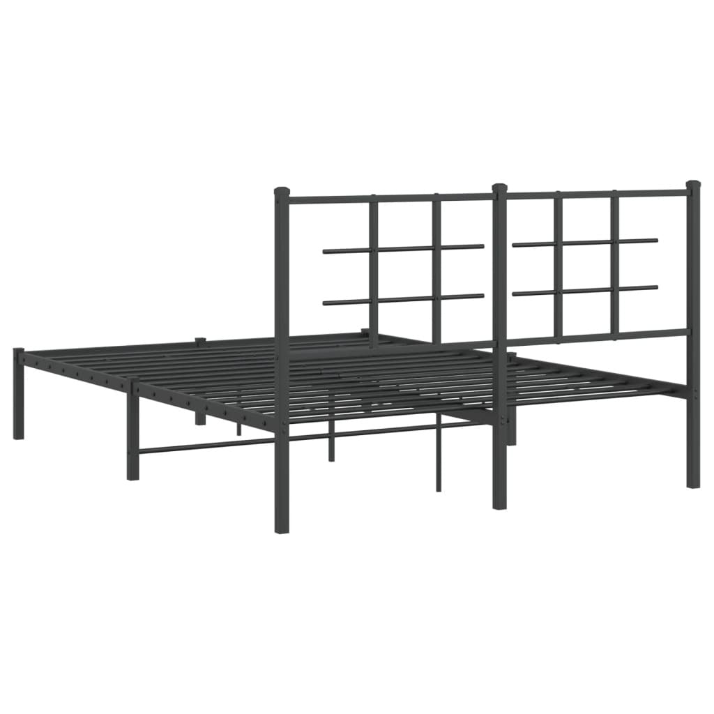 Metal Bed Frame without Mattress with Headboard Black 140x190cm