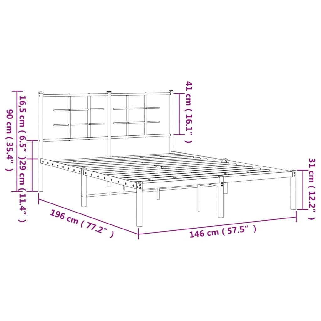 Metal Bed Frame without Mattress with Headboard Black 140x190cm