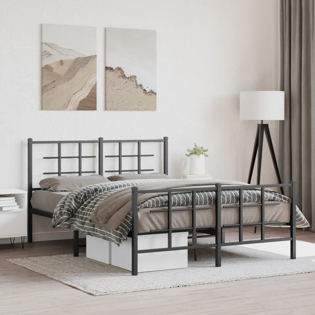 Metal Bed Frame without Mattress with Footboard Black 140x200cm
