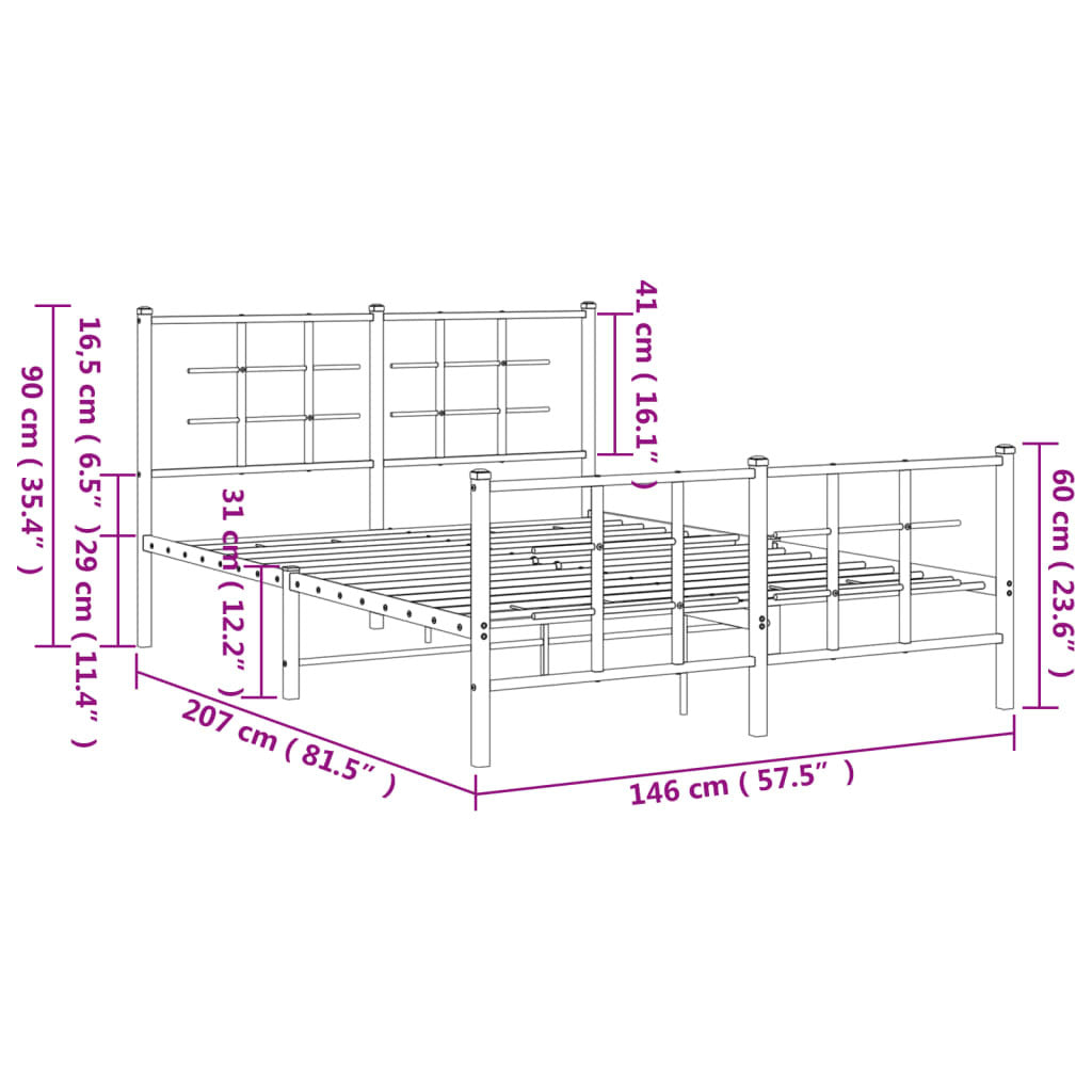 Metal Bed Frame without Mattress with Footboard Black 140x200cm