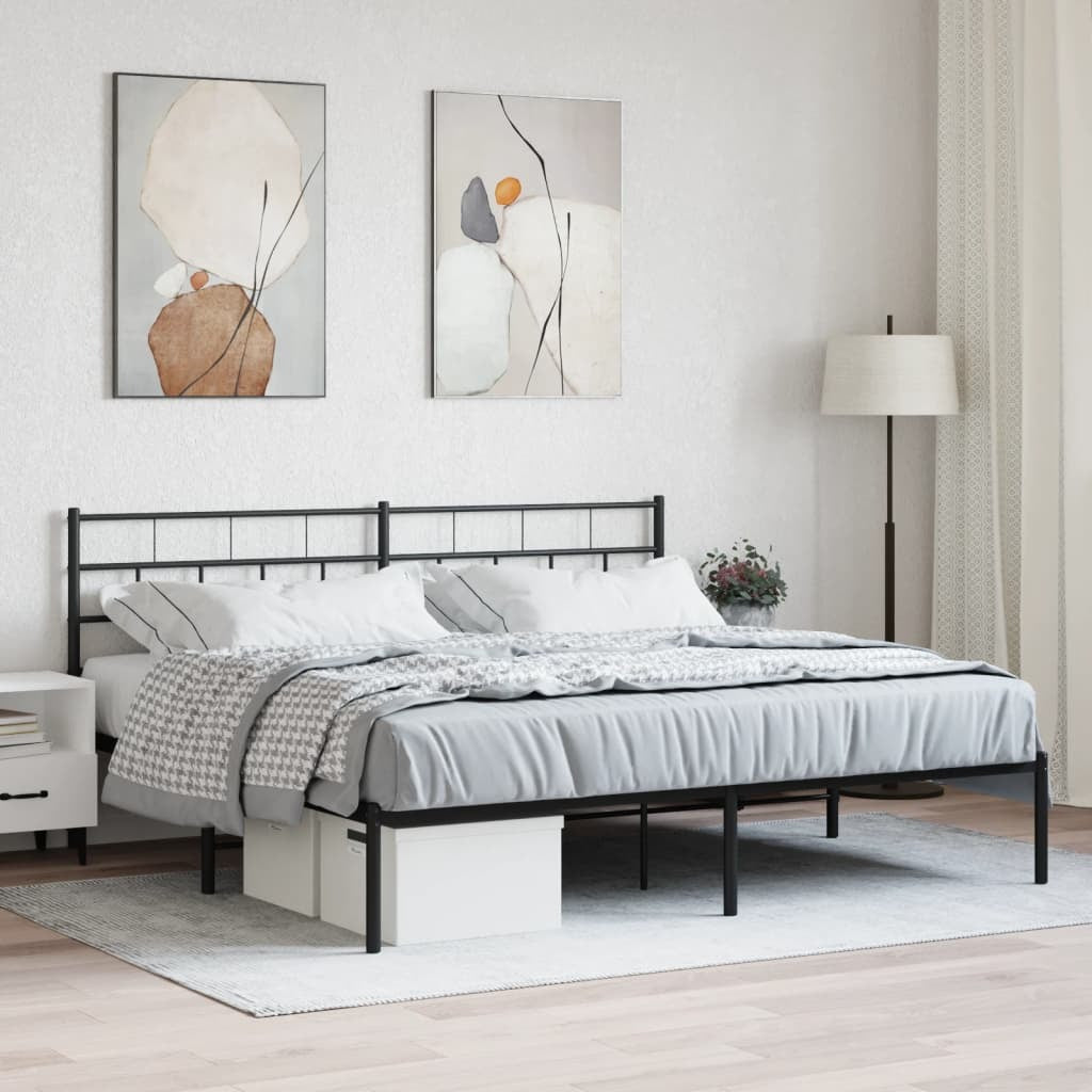 Metal Bed Frame without Mattress with Headboard Black 200x200cm