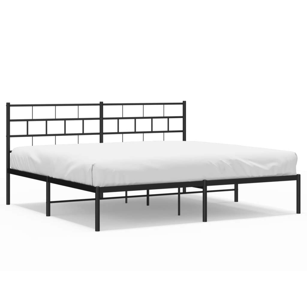 Metal Bed Frame without Mattress with Headboard Black 200x200cm