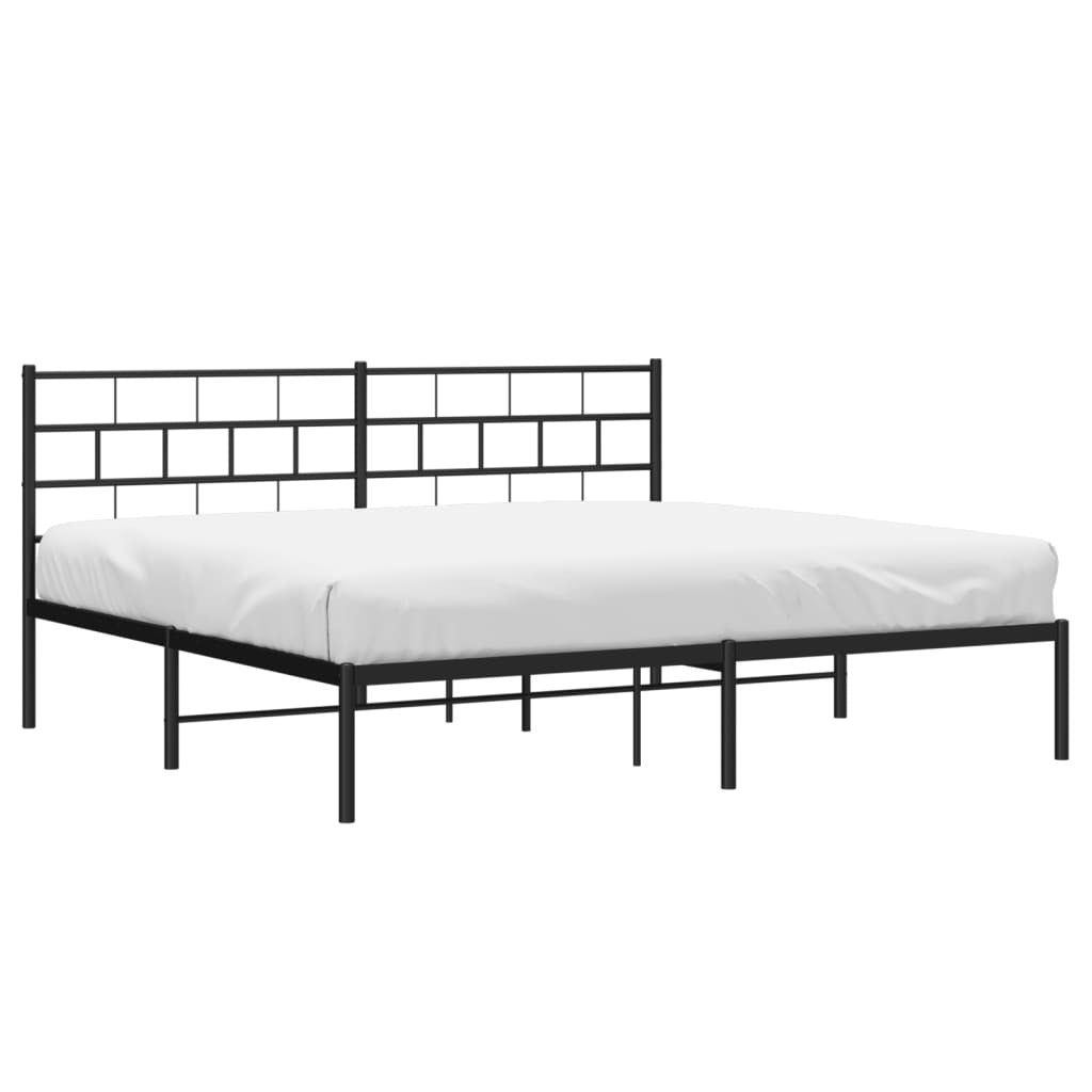 Metal Bed Frame without Mattress with Headboard Black 200x200cm