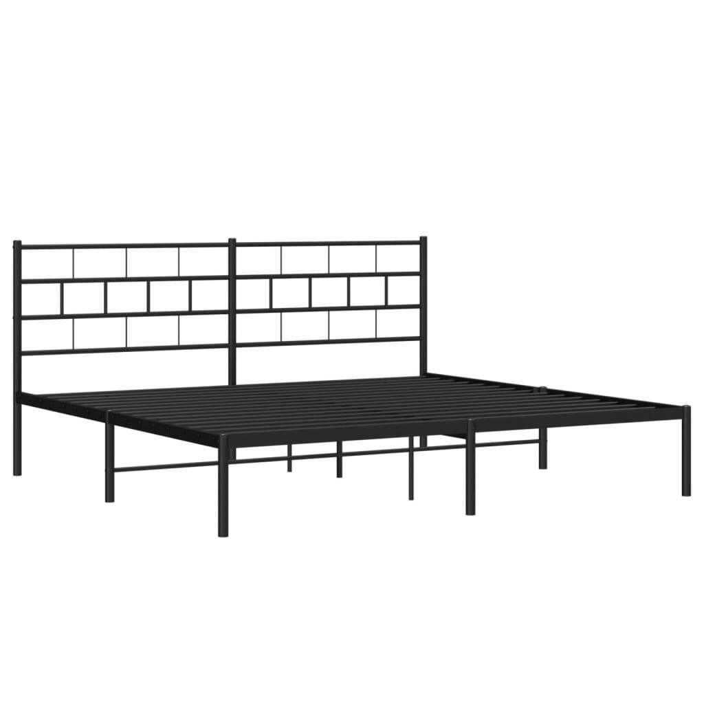 Metal Bed Frame without Mattress with Headboard Black 200x200cm