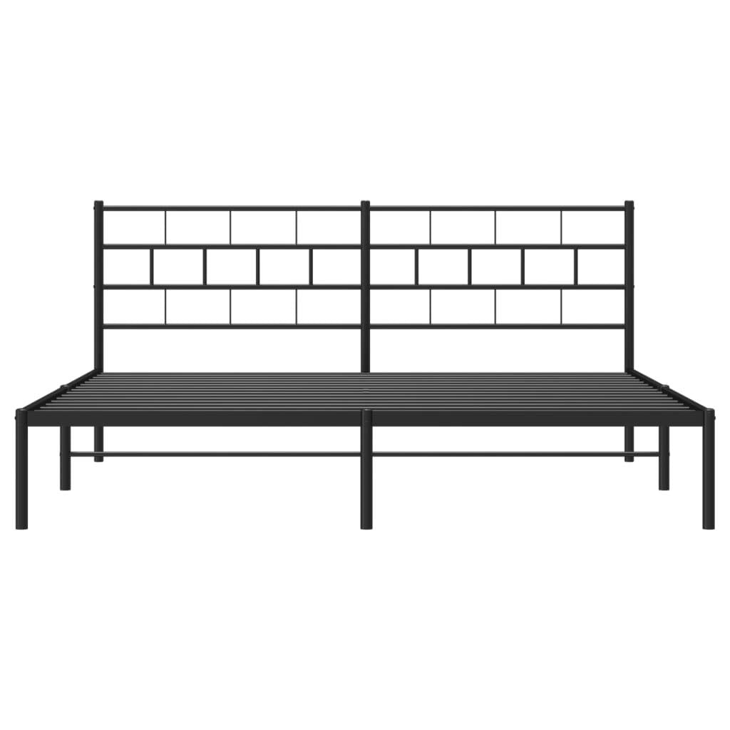 Metal Bed Frame without Mattress with Headboard Black 200x200cm