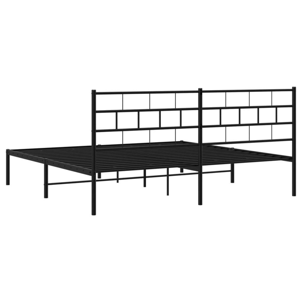 Metal Bed Frame without Mattress with Headboard Black 200x200cm