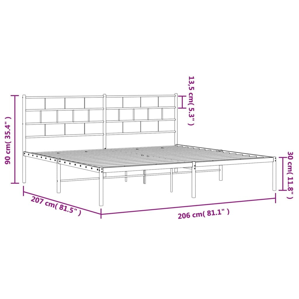 Metal Bed Frame without Mattress with Headboard Black 200x200cm