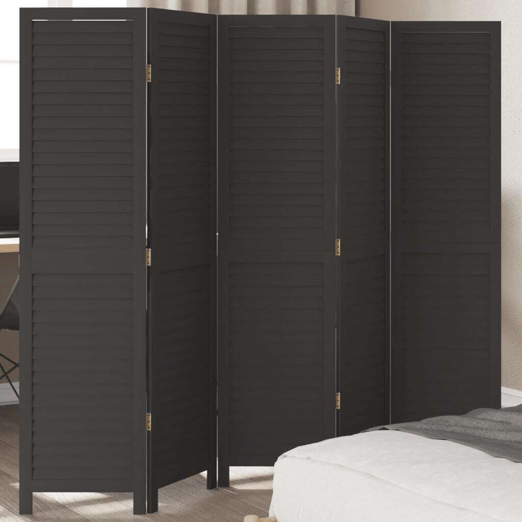 Room Divider?5 Panels Black Solid Wood Paulownia