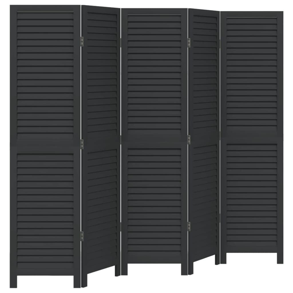 Room Divider?5 Panels Black Solid Wood Paulownia