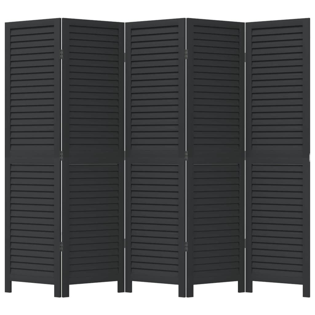 Room Divider?5 Panels Black Solid Wood Paulownia