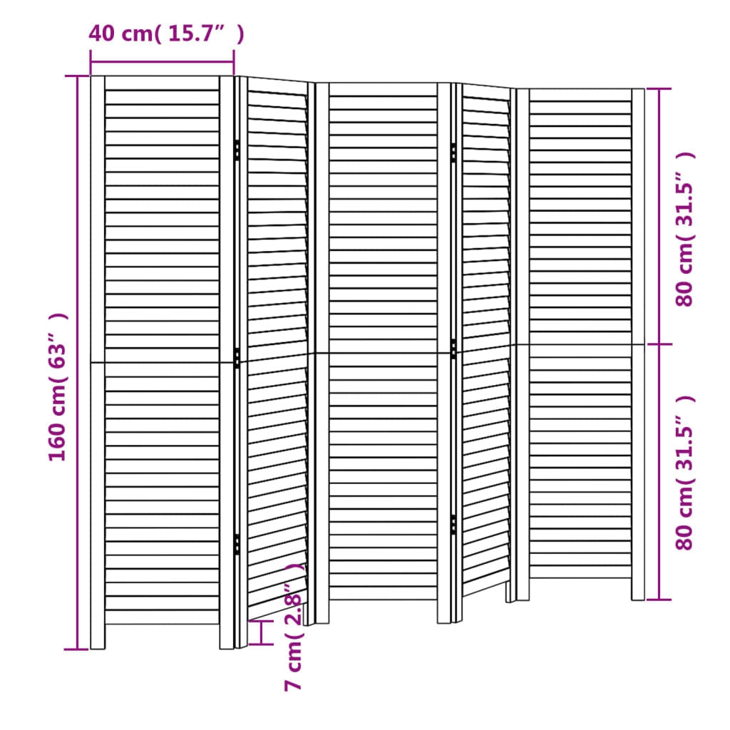 Room Divider?5 Panels Black Solid Wood Paulownia