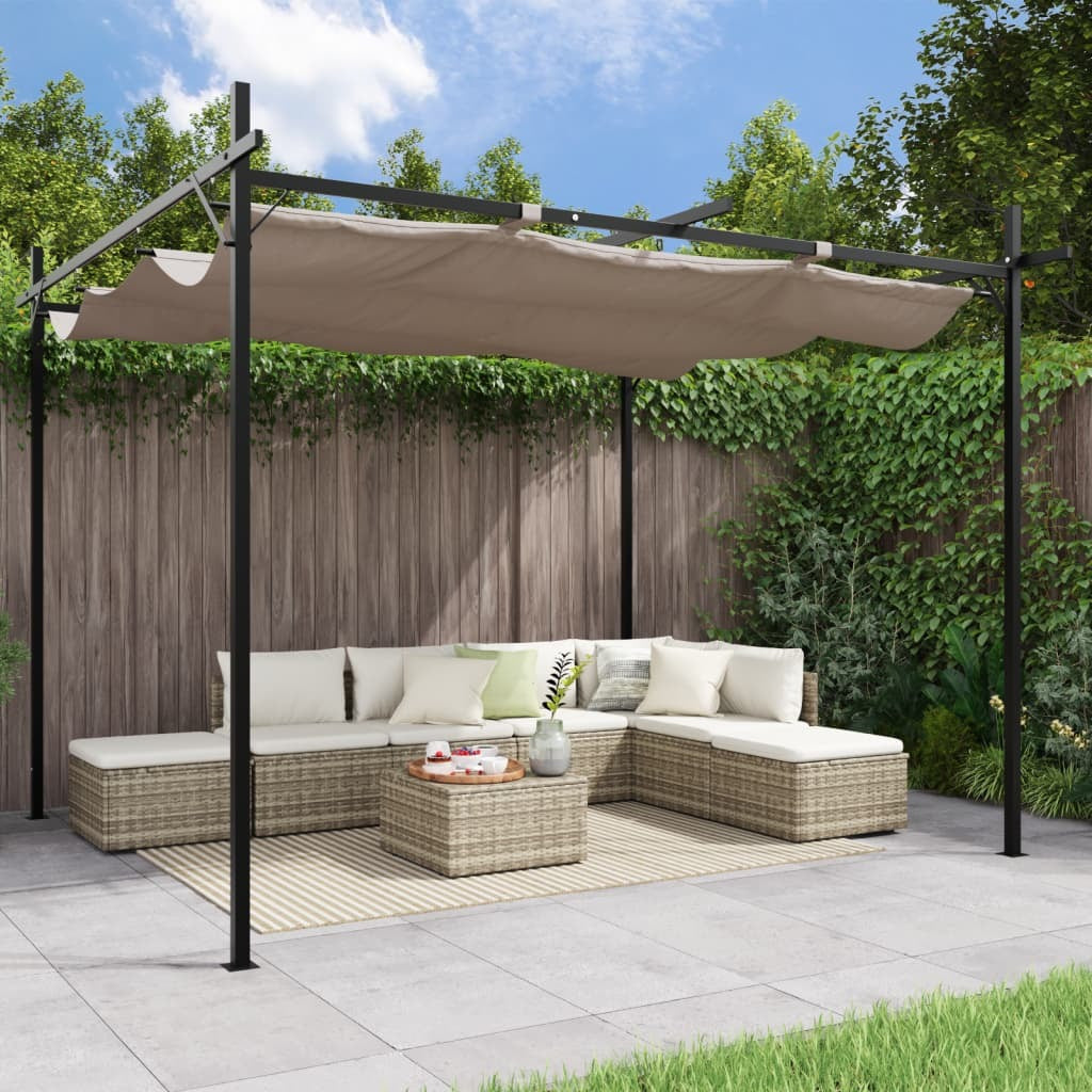 Pergola with Retractable Roof Taupe 295x292x230 cm