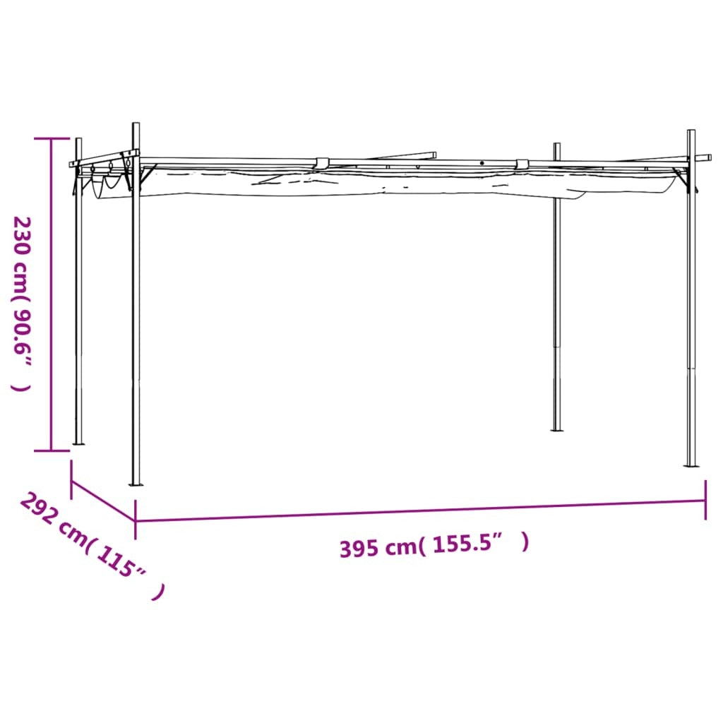 Pergola with Retractable Roof Cream 395x292x230 cm