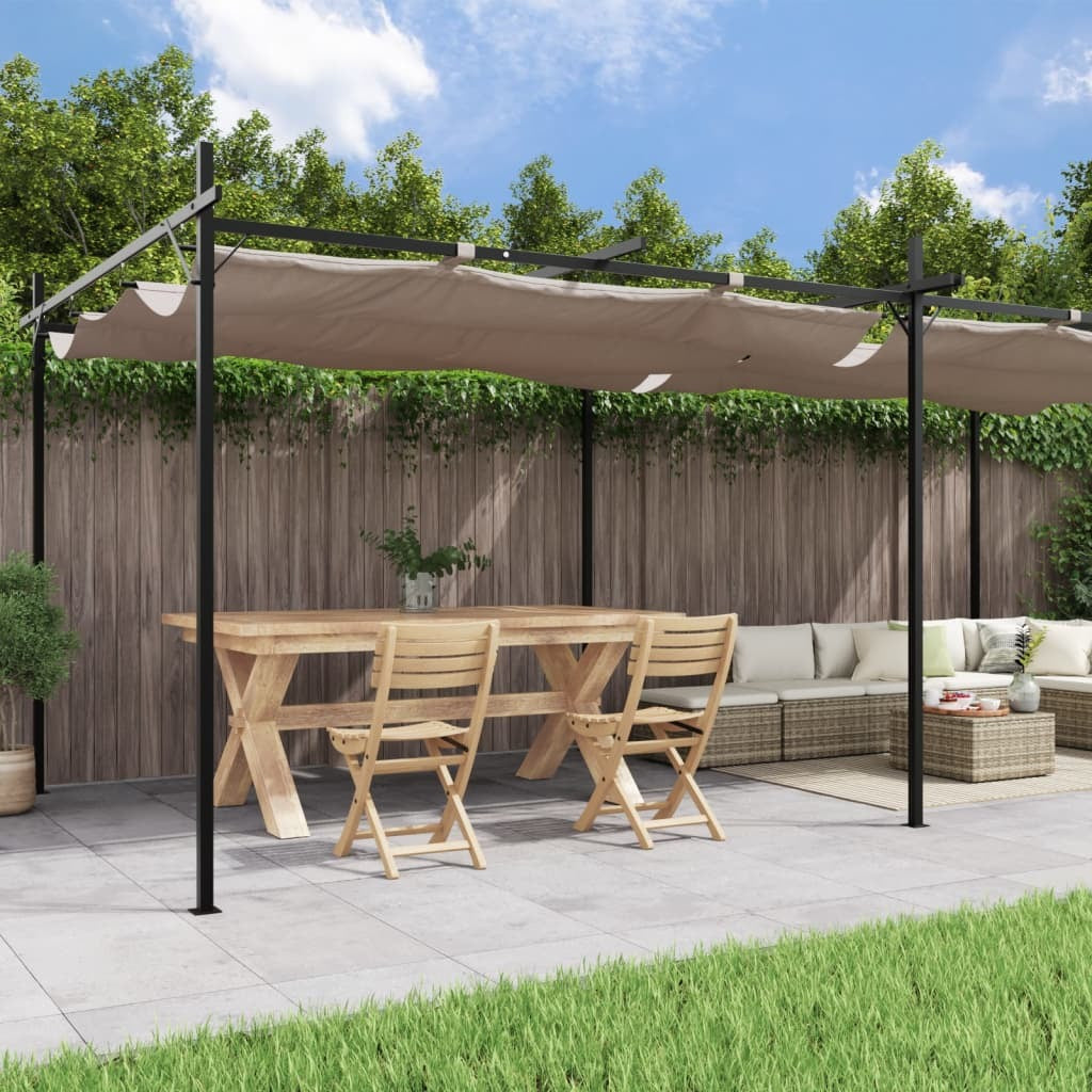 Pergola with Retractable Roof Taupe 589x292x230 cm