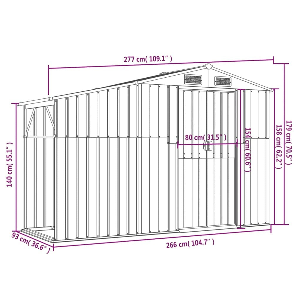 Garden Shed Anthracite 277x93x179 cm Galvanised Steel