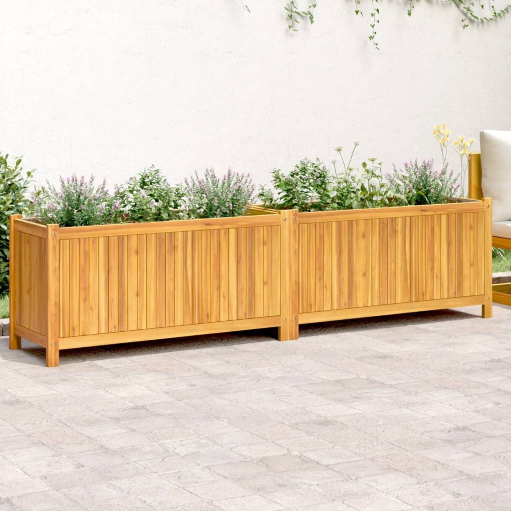 Garden Planter with Liner 199x38.5x50 cm Solid Wood Acacia