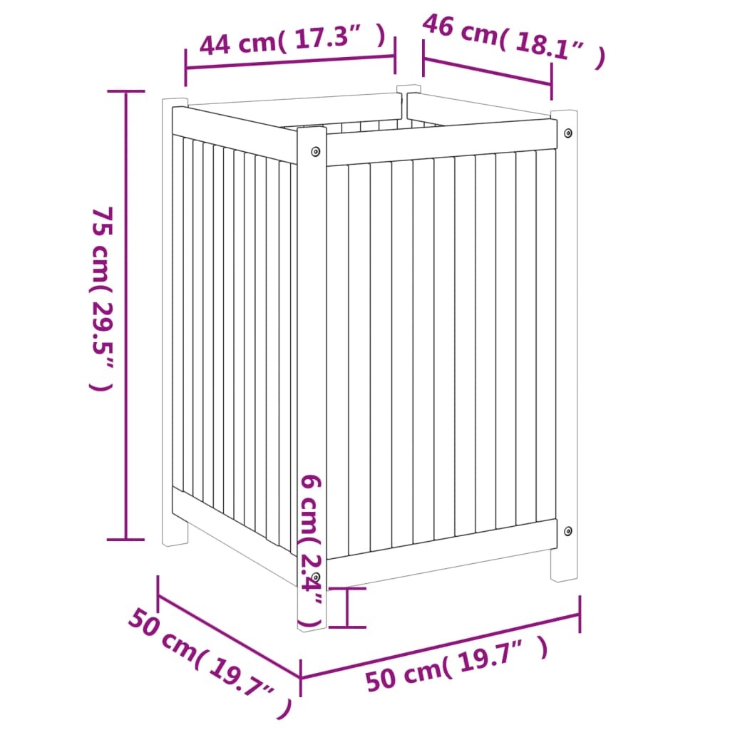 Garden Planter with Liner 50x50x75 cm Solid Wood Acacia