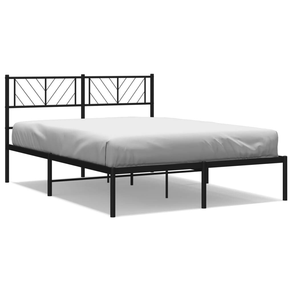 Metal Bed Frame without Mattress with Headboard Black 120x190cm