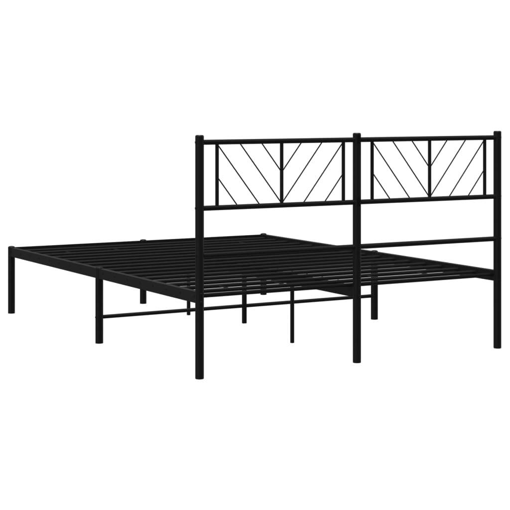 Metal Bed Frame without Mattress with Headboard Black 160x200cm