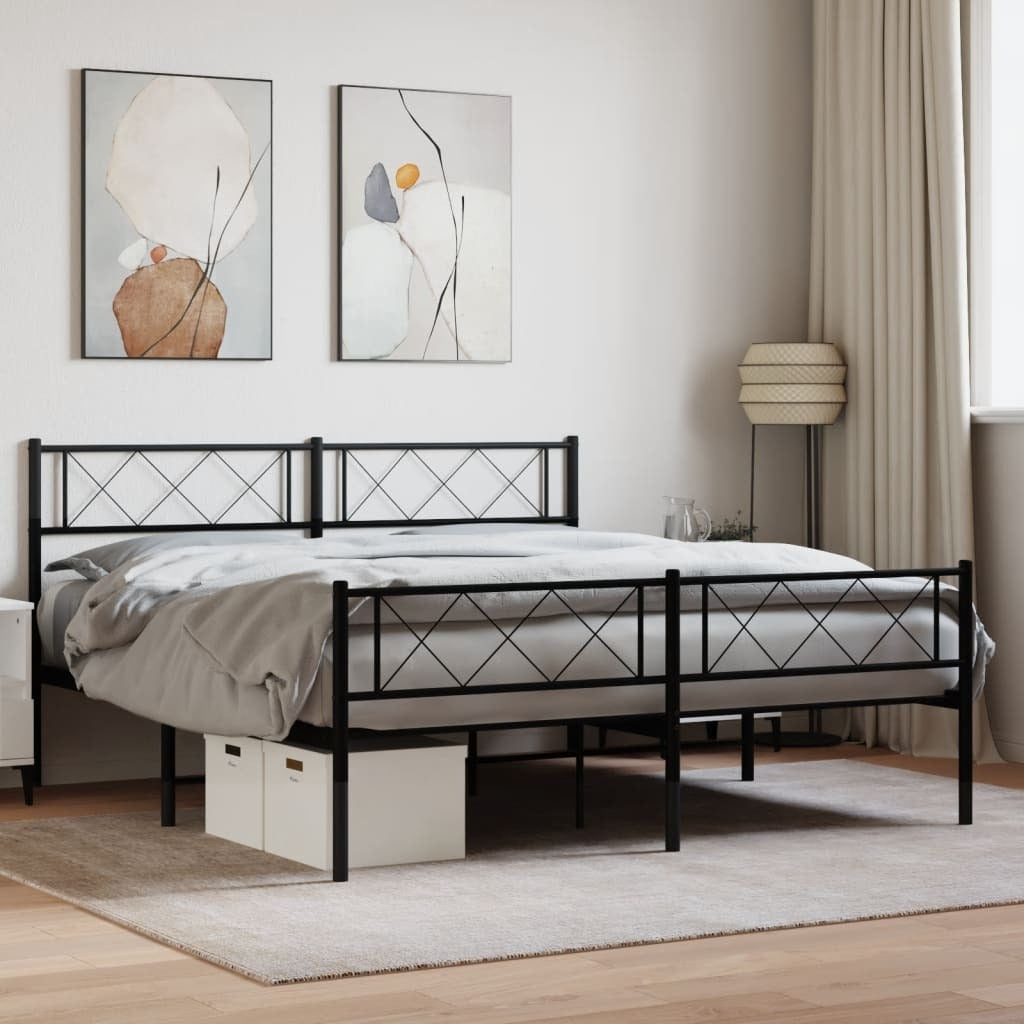 Metal Bed Frame without Mattress with Footboard Black 120x190cm