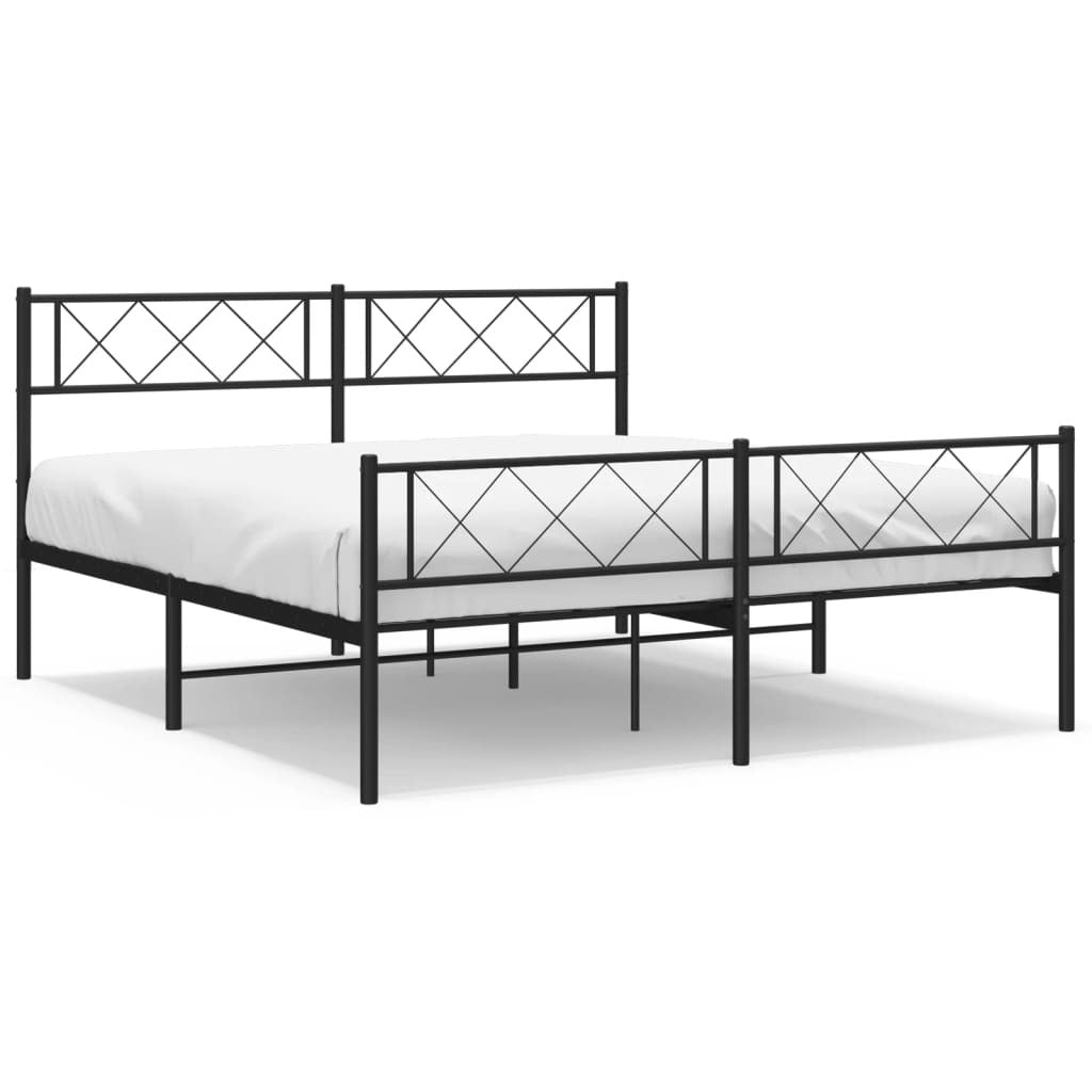 Metal Bed Frame without Mattress with Footboard Black 120x190cm