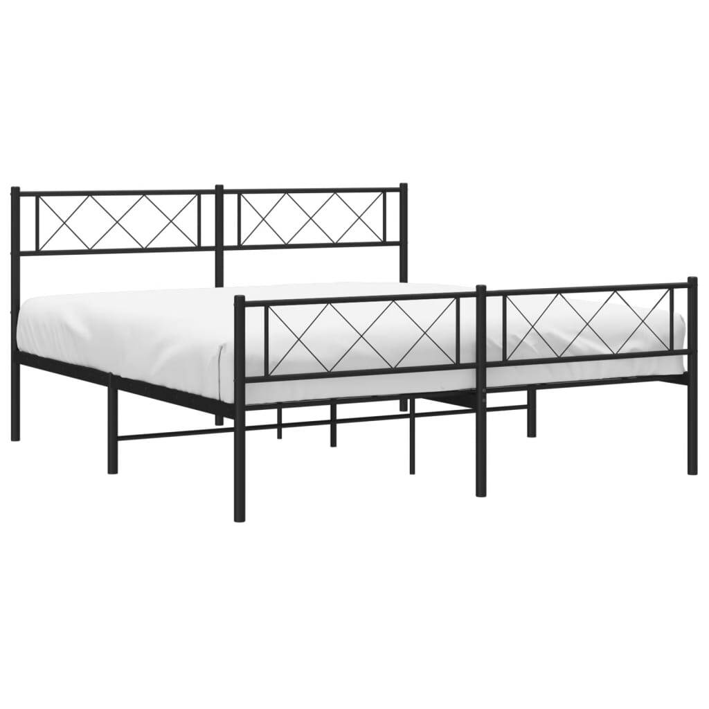 Metal Bed Frame without Mattress with Footboard Black 120x190cm