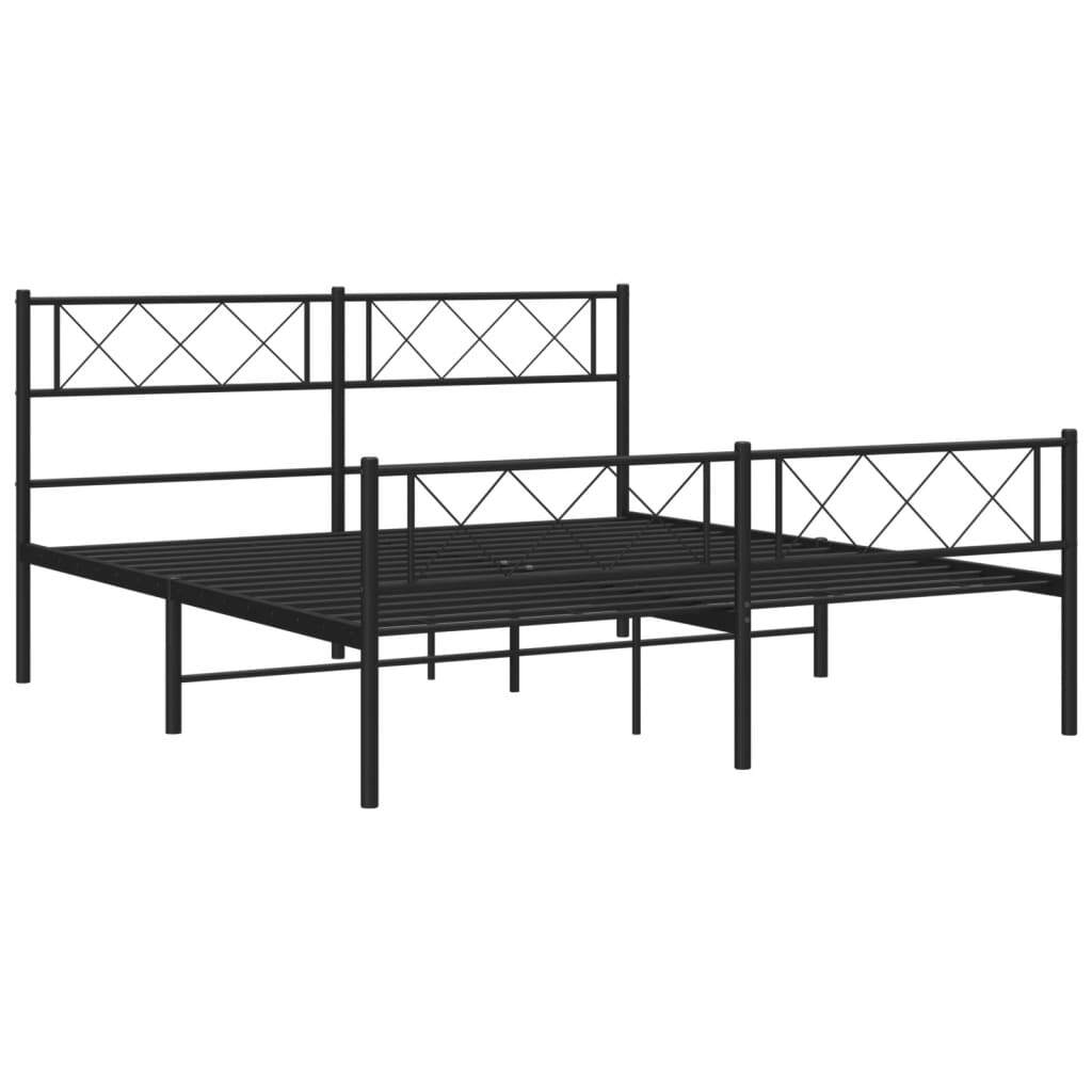 Metal Bed Frame without Mattress with Footboard Black 120x190cm