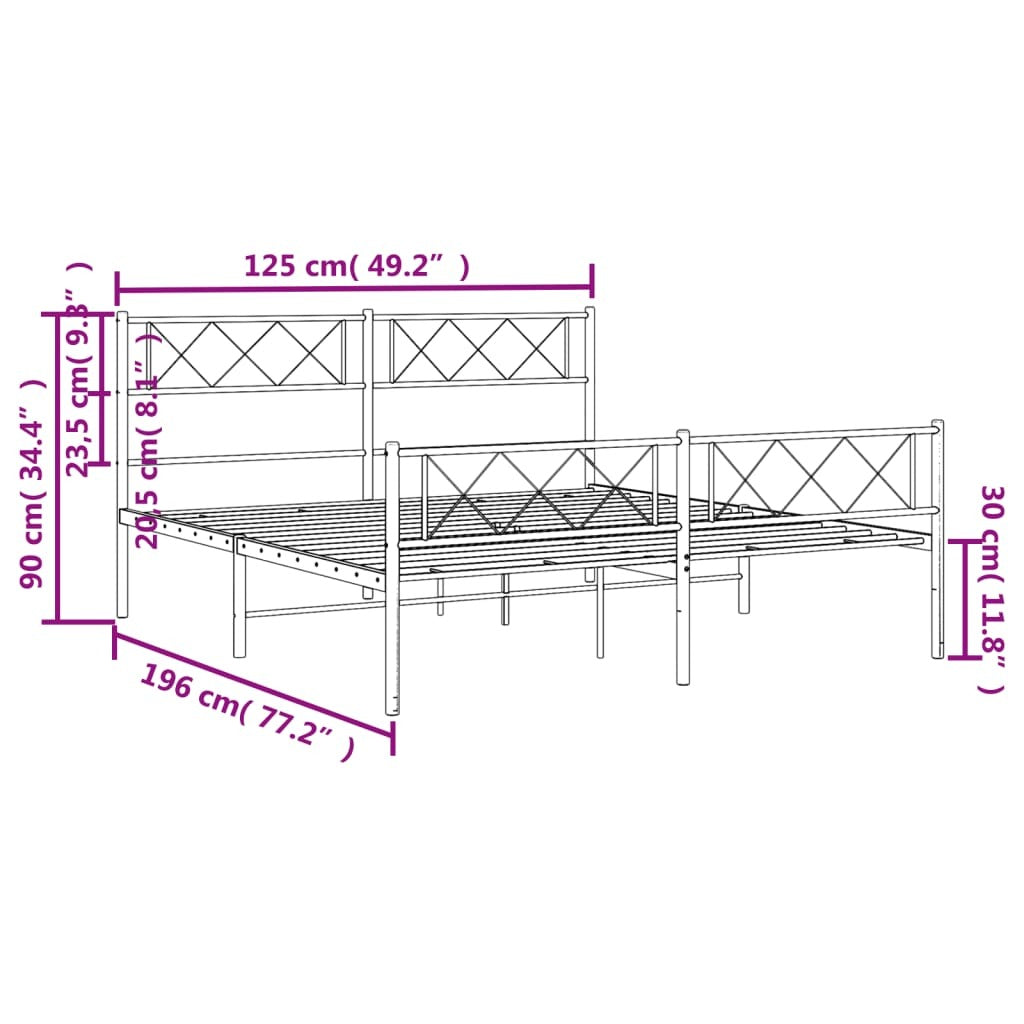 Metal Bed Frame without Mattress with Footboard Black 120x190cm