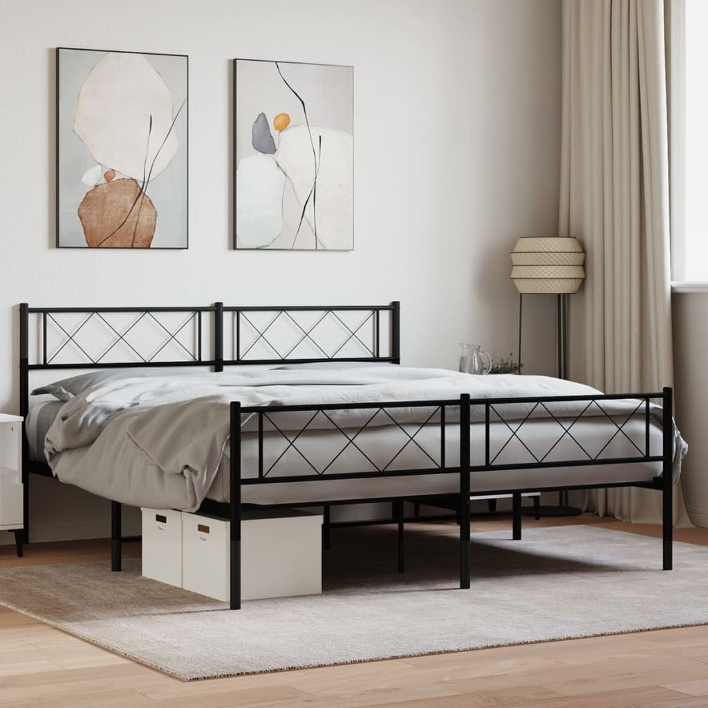 Metal Bed Frame without Mattress with Footboard Black 160x200cm