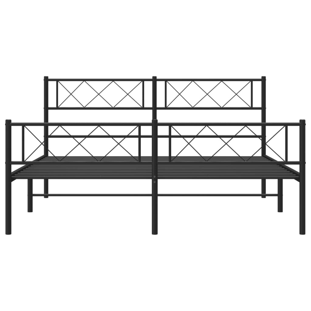 Metal Bed Frame without Mattress with Footboard Black 160x200cm