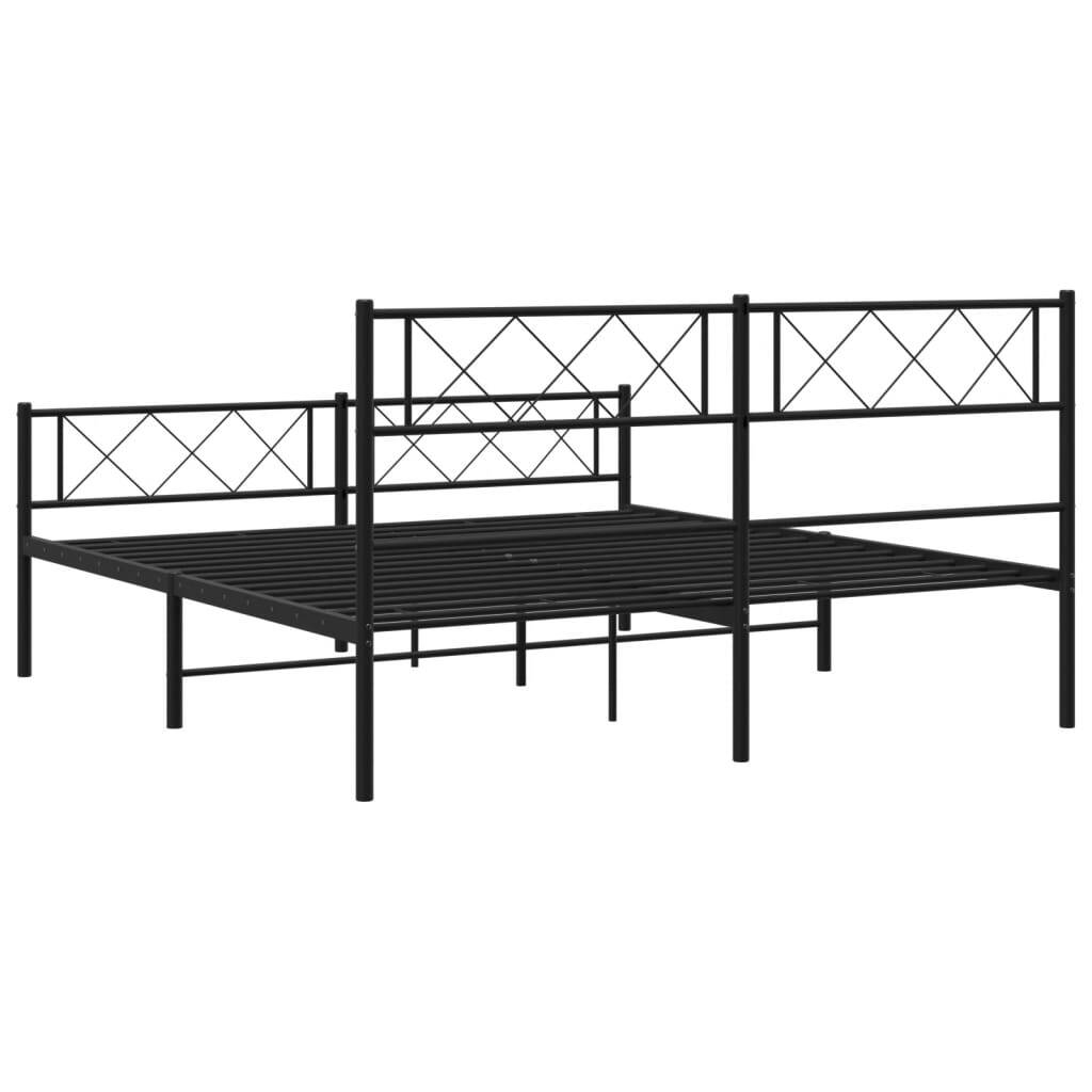 Metal Bed Frame without Mattress with Footboard Black 160x200cm