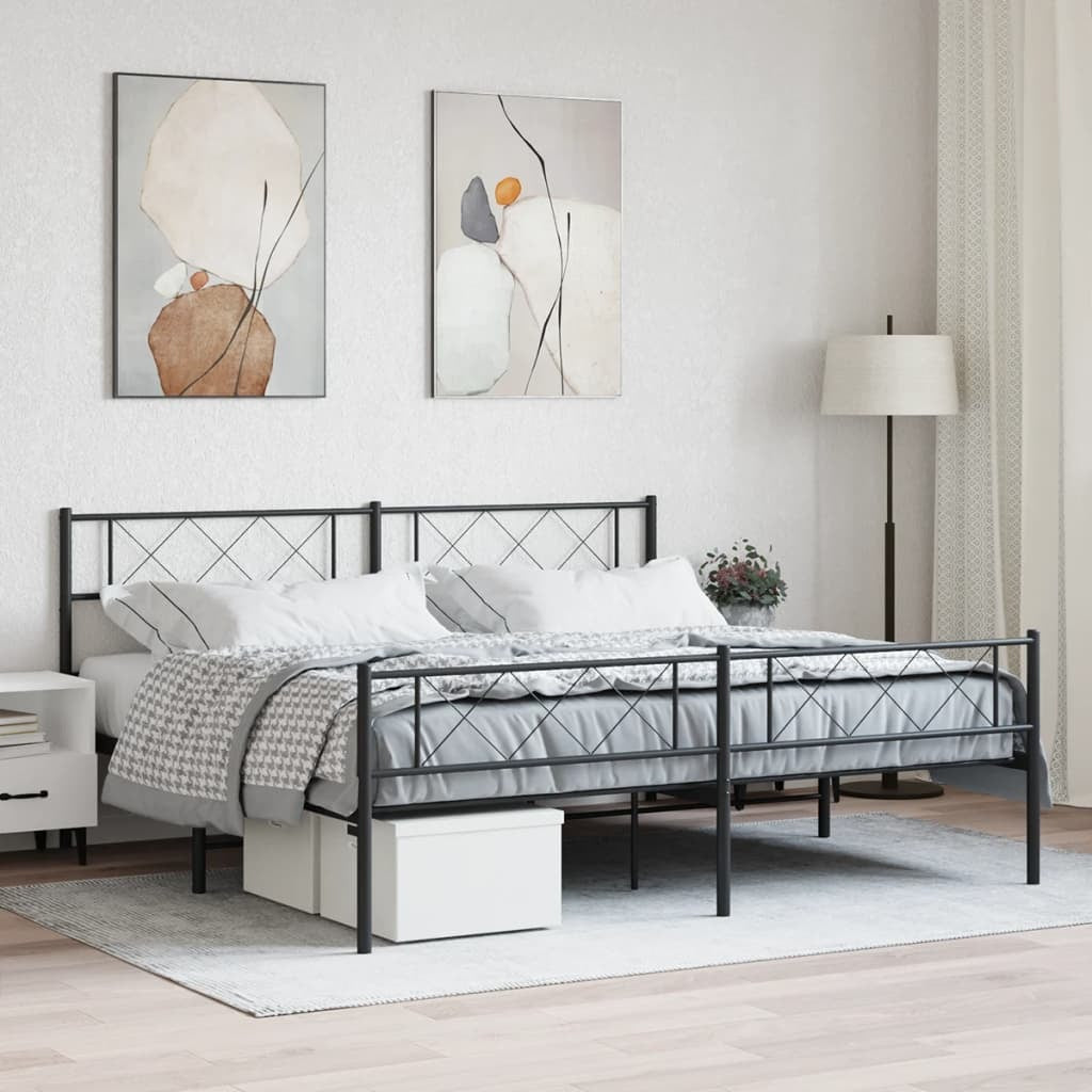Metal Bed Frame without Mattress with Footboard Black 193x203cm