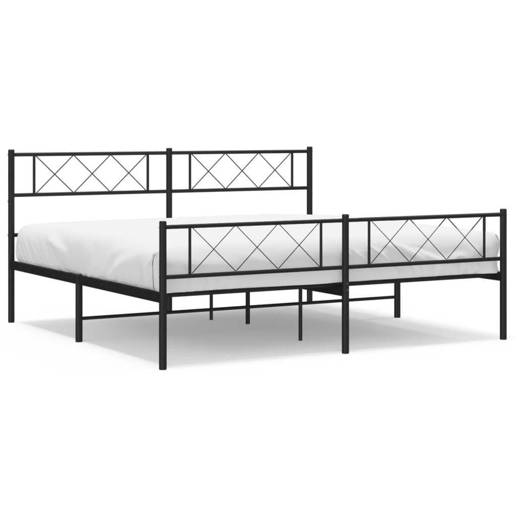 Metal Bed Frame without Mattress with Footboard Black 193x203cm