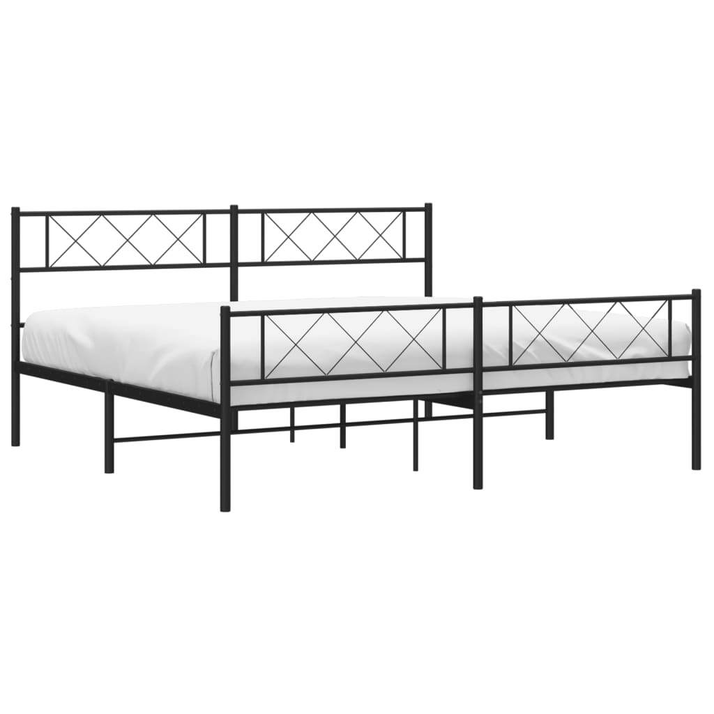 Metal Bed Frame without Mattress with Footboard Black 193x203cm