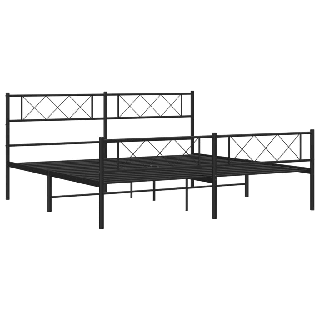 Metal Bed Frame without Mattress with Footboard Black 193x203cm