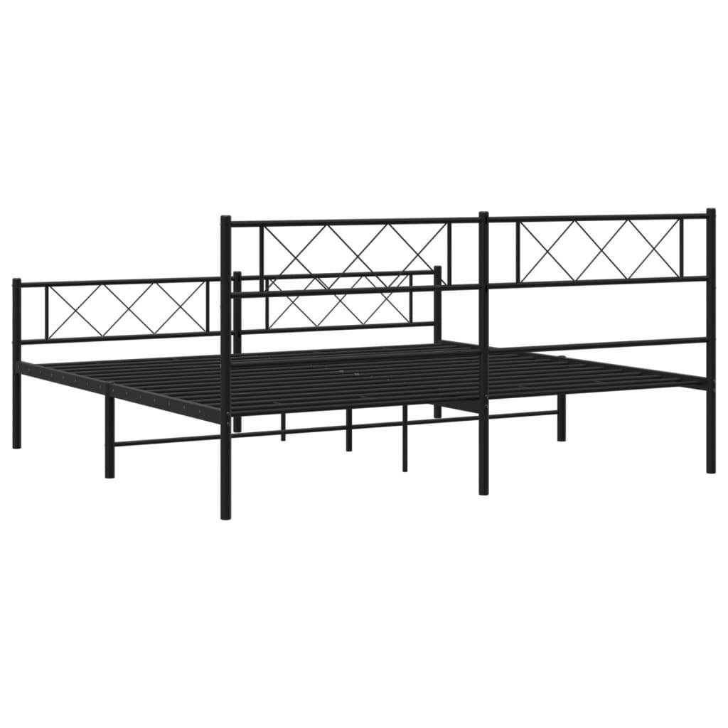 Metal Bed Frame without Mattress with Footboard Black 193x203cm