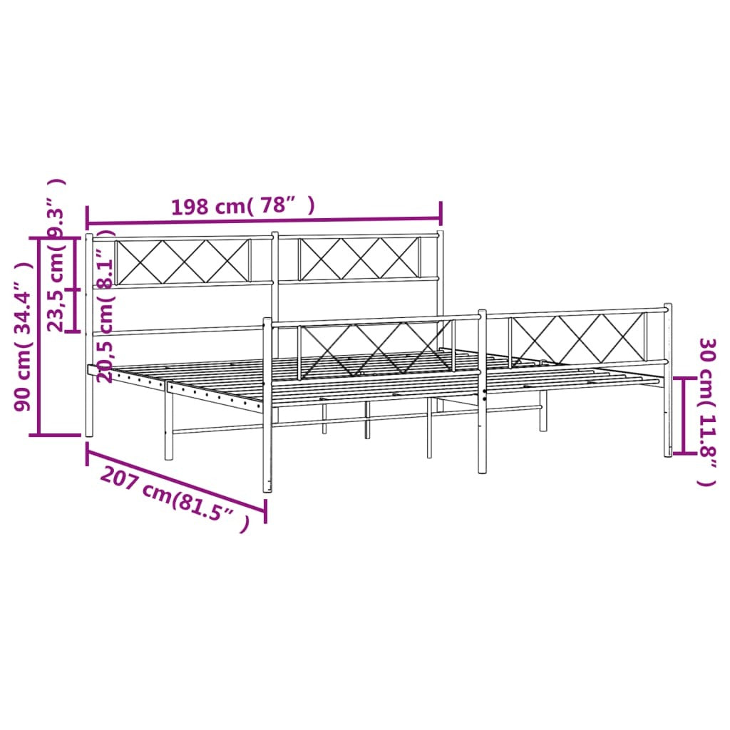 Metal Bed Frame without Mattress with Footboard Black 193x203cm