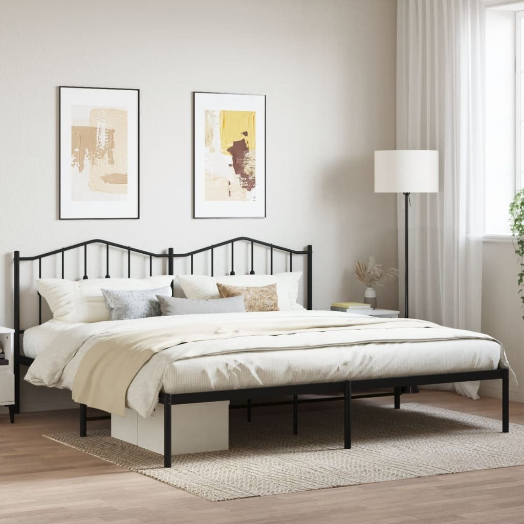 Metal Bed Frame without Mattress with Headboard Black 193x203cm