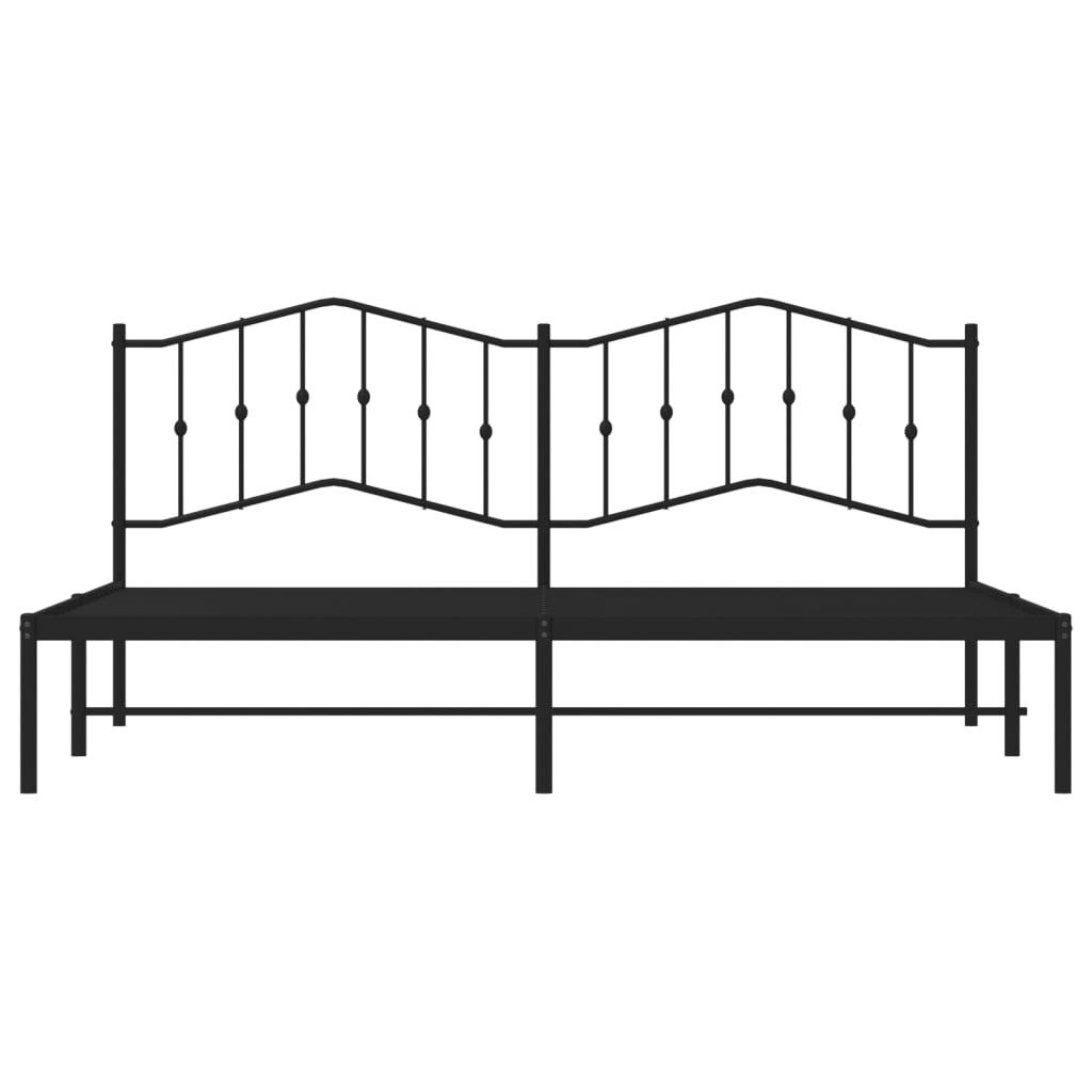 Metal Bed Frame without Mattress with Headboard Black 193x203cm